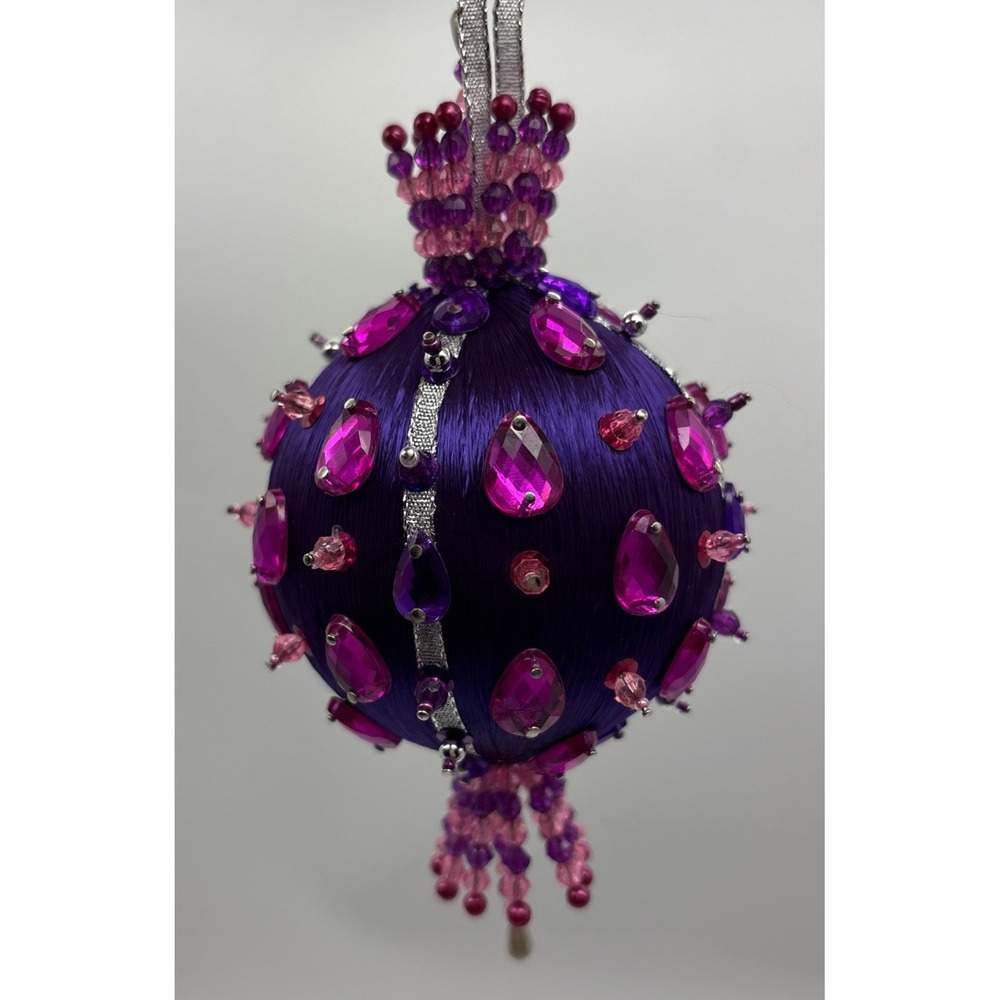 VINTAGE PUSH PIN ORNAMENT SEQUIN BEADED ORNATE CHRISTMAS TREE HANDMADE X3 Purple - Picture 8 of 16